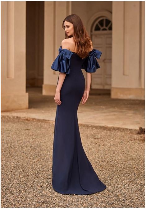 Abito modella sirena con maniche in satin Nicole Milano NICOLE | Abiti | NM22201 NM222AA1.472BLUE